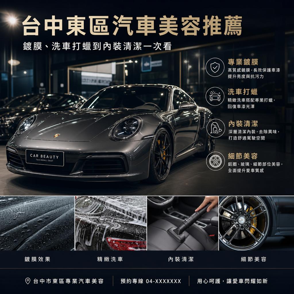 台中東區汽車美容推薦:鍍膜、洗車打蠟到內裝清潔一次看